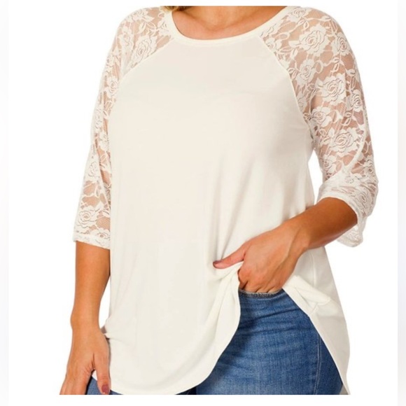 Zenana Outfitters Tops - Zenana Outfitters Ivory Lace Raglan Sleeve Top Various Sizes